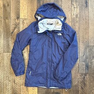 North Face Womens Dry vent Rain Jacket Navy Polka Dots Size M